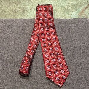 Zionetti Men’s 100% Italian Silk Tie - Red and Blue Geometric Designs